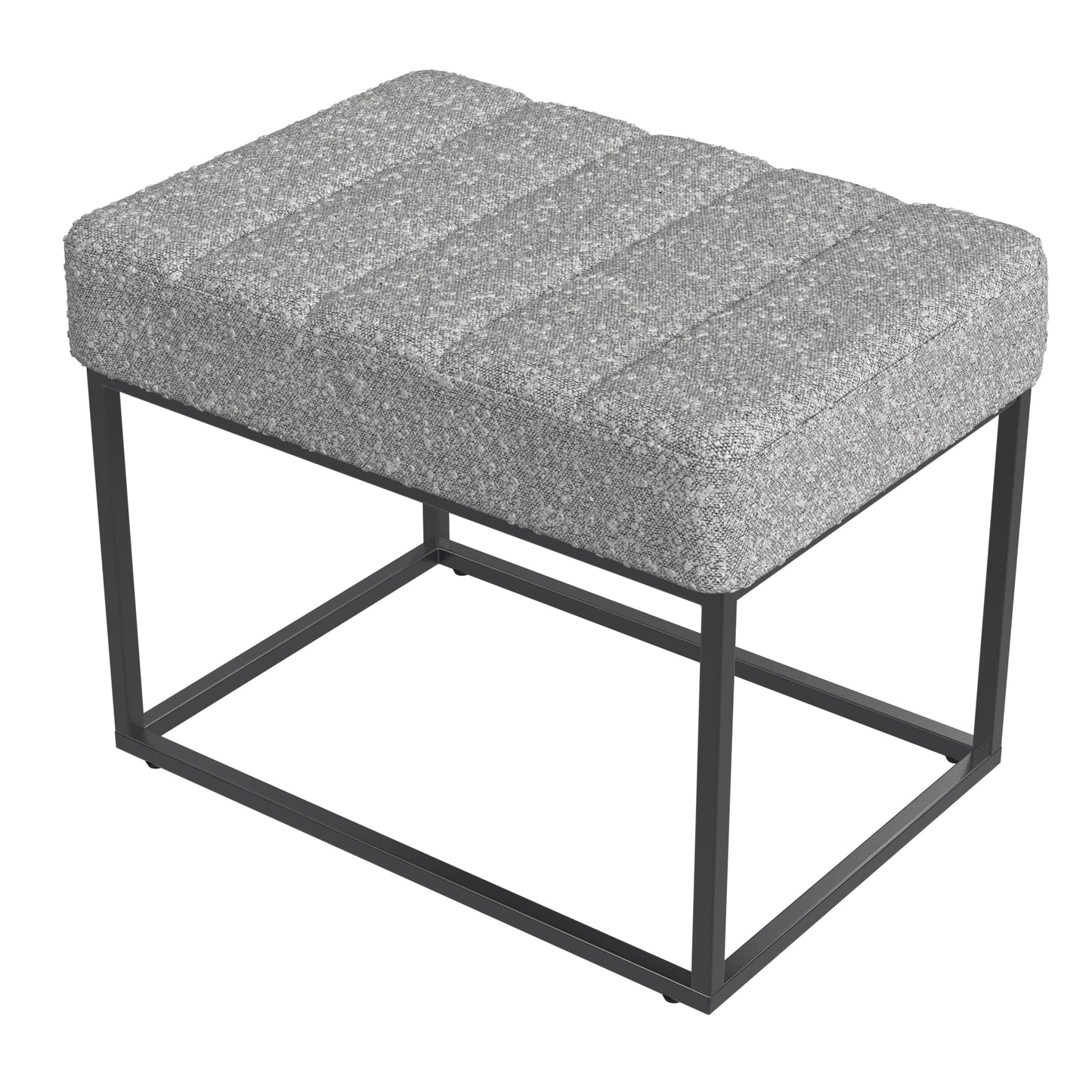 HomePop Theodore Channel Tufted Small Ottoman - Cream Boucle with Gray Yarns