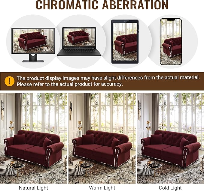 KEIKI 63" Velvet Chesterfield Sofa
