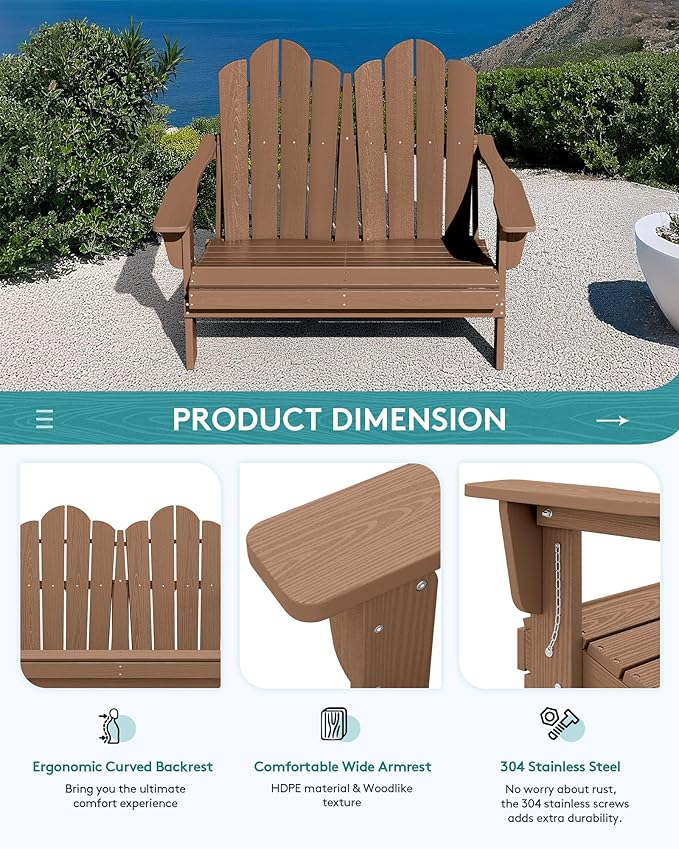 SERWALL 4 Pieces HDPE Patio Adirondack Chair Set, 2 Adirondack Chair