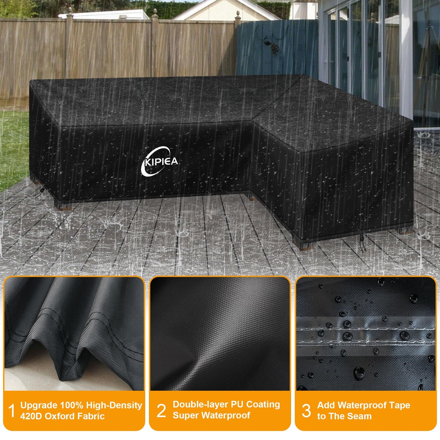Kipiea Patio L-Shaped Sectional Sofa Cover, 420D Heavy-Duty Oxford Fabric Outdoor Sectional Cover with 6 Windproof Buckles, No Tears Anti UV No Fading (Right Facing, 104" x 83" L x 33.5" D x 31" H)