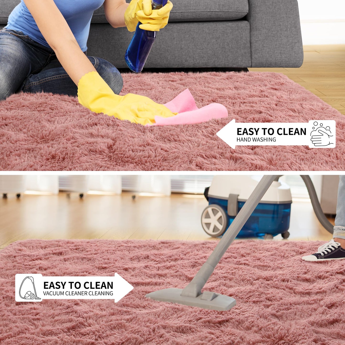 Tepook Super Soft Fluffy Rug for Bedroom, Modern Shaggy Fuzzy Kids Rugs for Living Room, Plush Indoor Nursery Home Decor Dorm Carpet with Non-Slip Bottom, Blush, 4 X 6 Feet