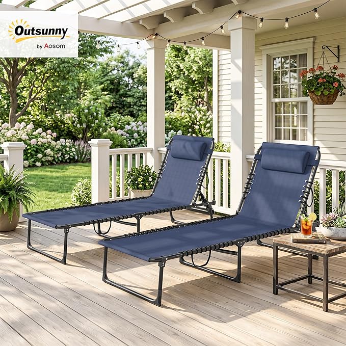Outsunny Folding Chaise Lounge Chair Set of 2, Patio Sun Tanning Chair