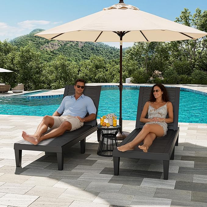 Outdoor Chaise Lounge Chairs Set of 4, 5-Position Adjustable Tanning Lounge