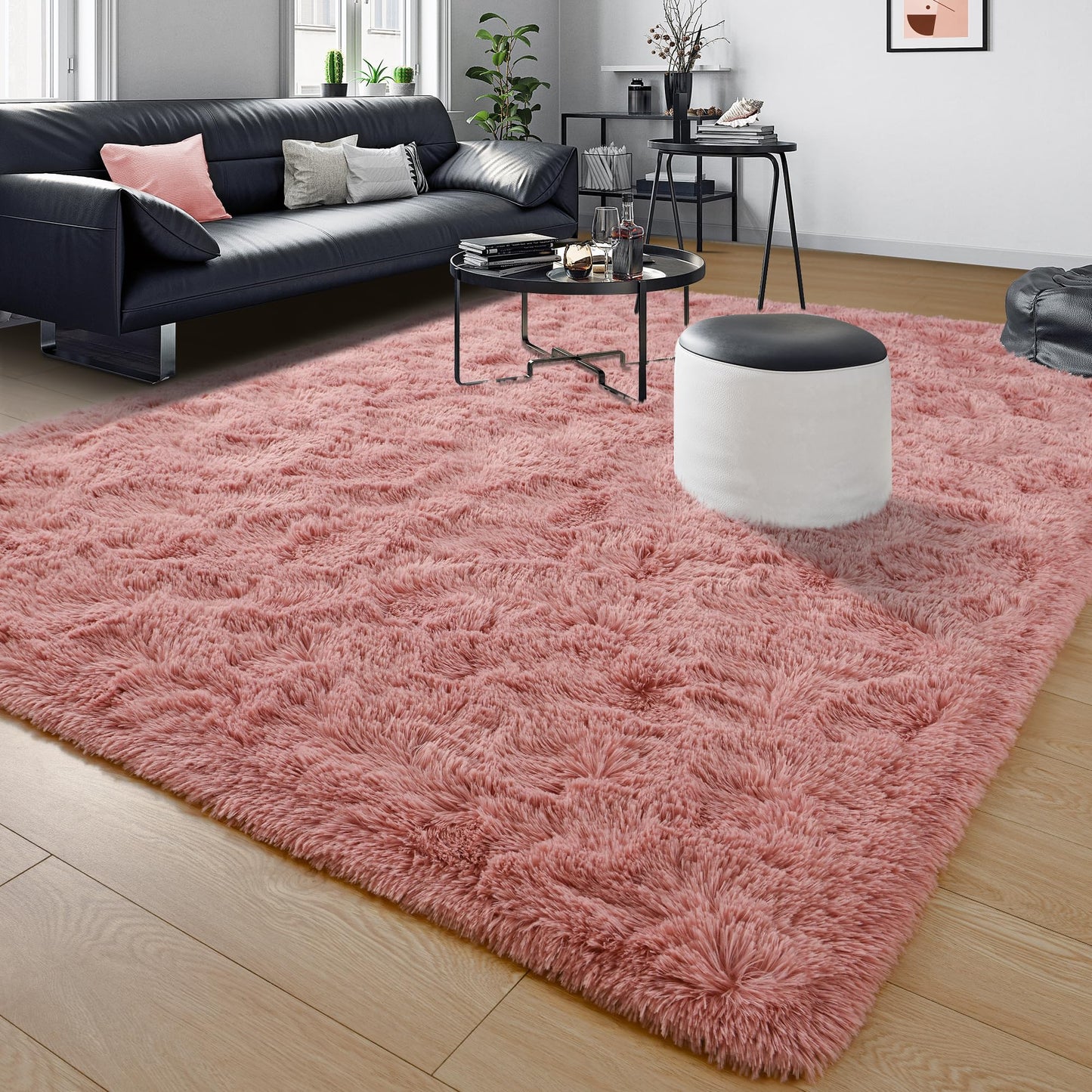 Tepook Super Soft Fluffy Rug for Bedroom, Modern Shaggy Fuzzy Kids Rugs for Living Room, Plush Indoor Nursery Home Decor Dorm Carpet with Non-Slip Bottom, Blush, 4 X 6 Feet