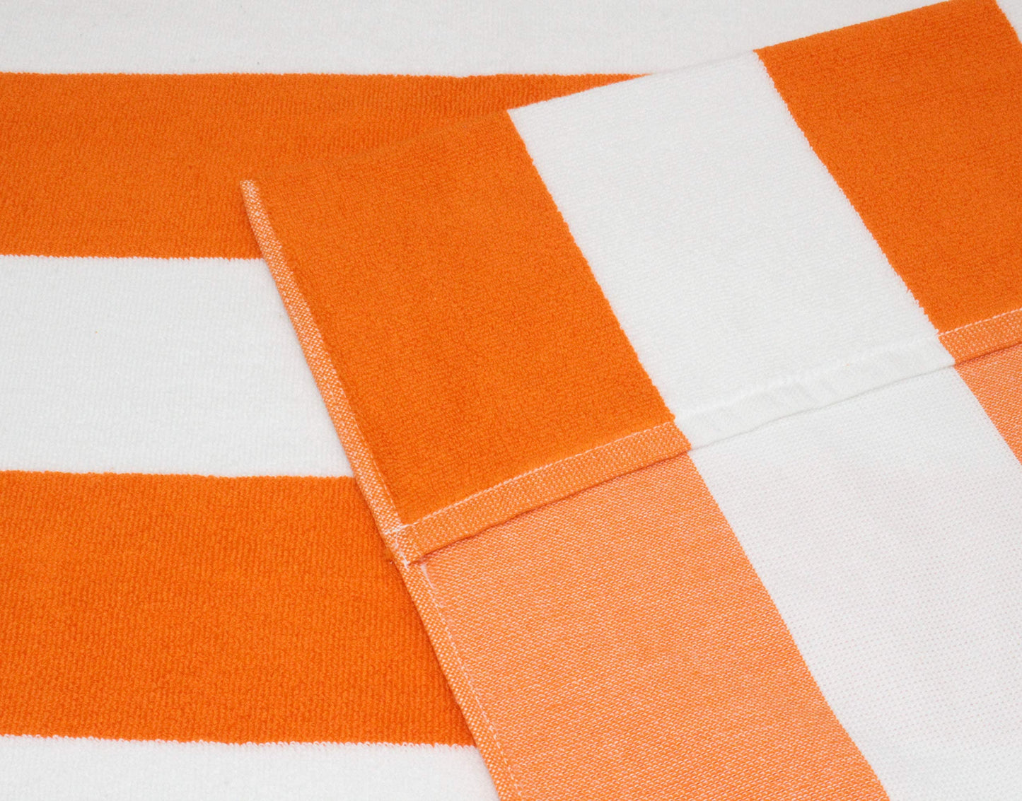 COTTON CRAFT Pool Lounge Chair Cover - 2 Pack - Chaise Beach Picnic Spa Towel - Cabana Stripe - Soft Premium Ringspun Terry Cotton - Oversized - 32 inch wide x 82 inch long with 7 inch Pocket – Orange