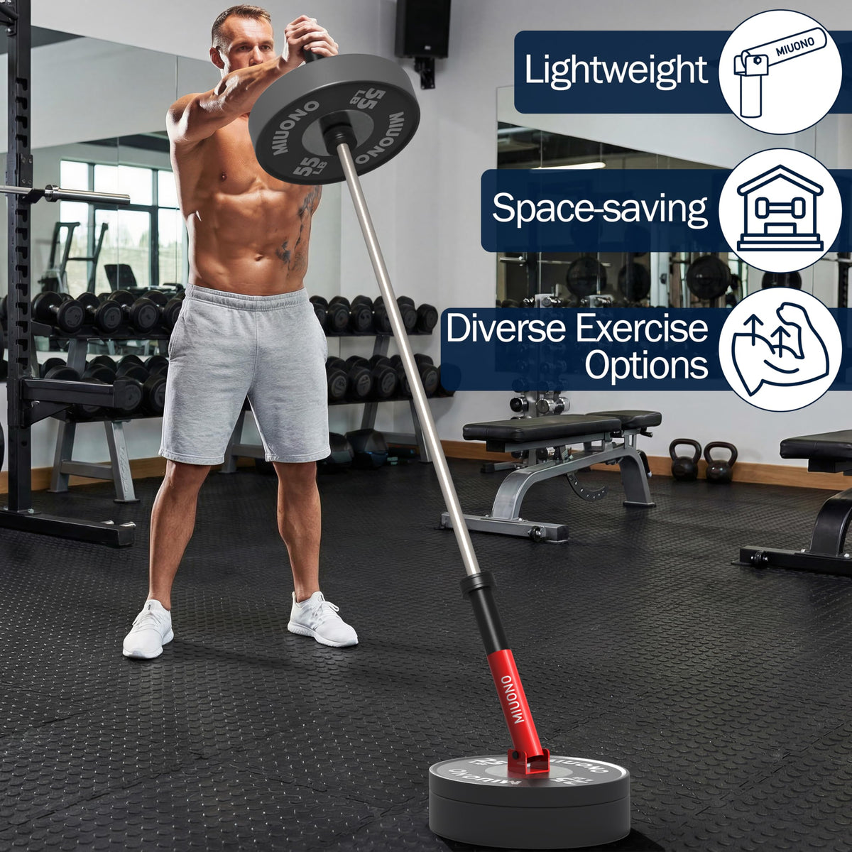 MIUONO Landmine Attachment for Barbell, T Bar Row Attachment Fit for 2" Olympic Bar, Full 360° Swivel for Back or Full-Body Workout Home Gym Equipment (Red)