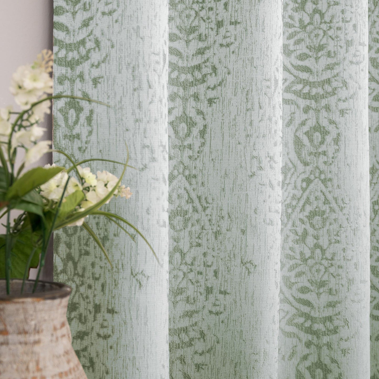 Mrs.Naturall Sage Green 52x45 Inch Curtains Medallion Pattern Room Darkening Window for Kitchen Bedroom