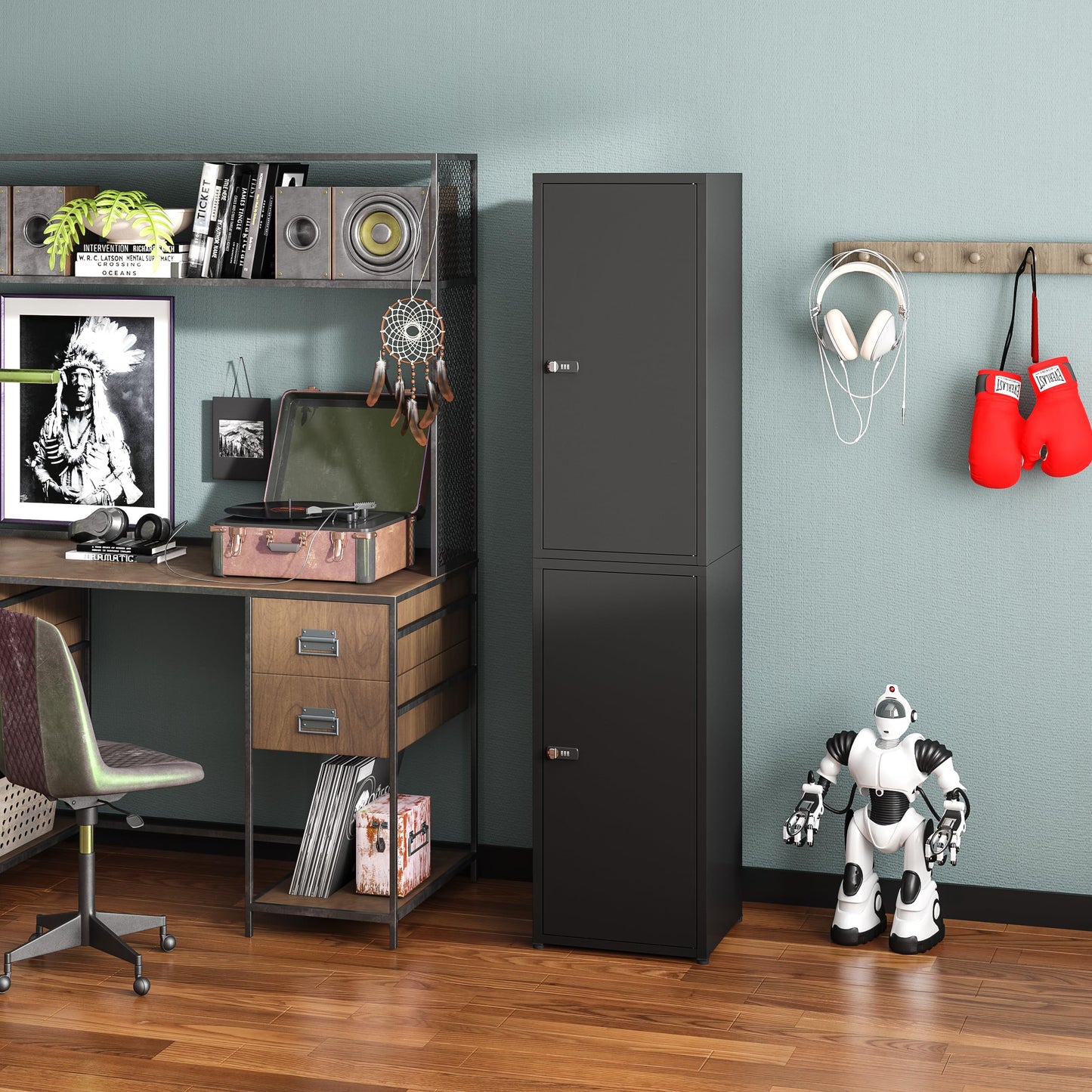 MIOCASA Metal Storage Cabinet with Lock, 3 Adjustable Shelves Single Door Steel Locker for Home, Office & Garage (Black)