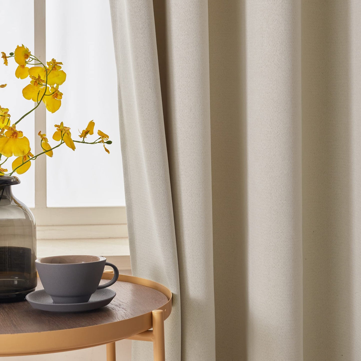 Sanceor Ivory Faux Linen Extra Long Blackout Curtain,Grommet Top Thermal Insulated Tall Curtain for 2 Story House,Great Room,High Ceiling,Bedroom(1 Panel,52 x 204 Inch)