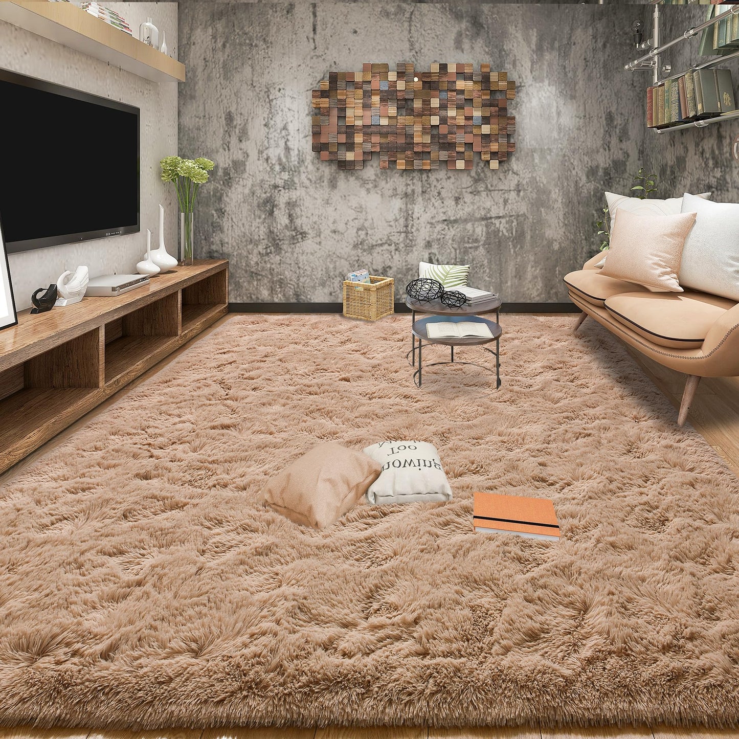 Tepook Super Soft Fluffy Rug for Bedroom, Modern Shaggy Fuzzy Kids Rugs for Living Room, Plush Indoor Nursery Home Decor Dorm Carpet with Non-Slip Bottom, Beige, 4 X 6 Feet