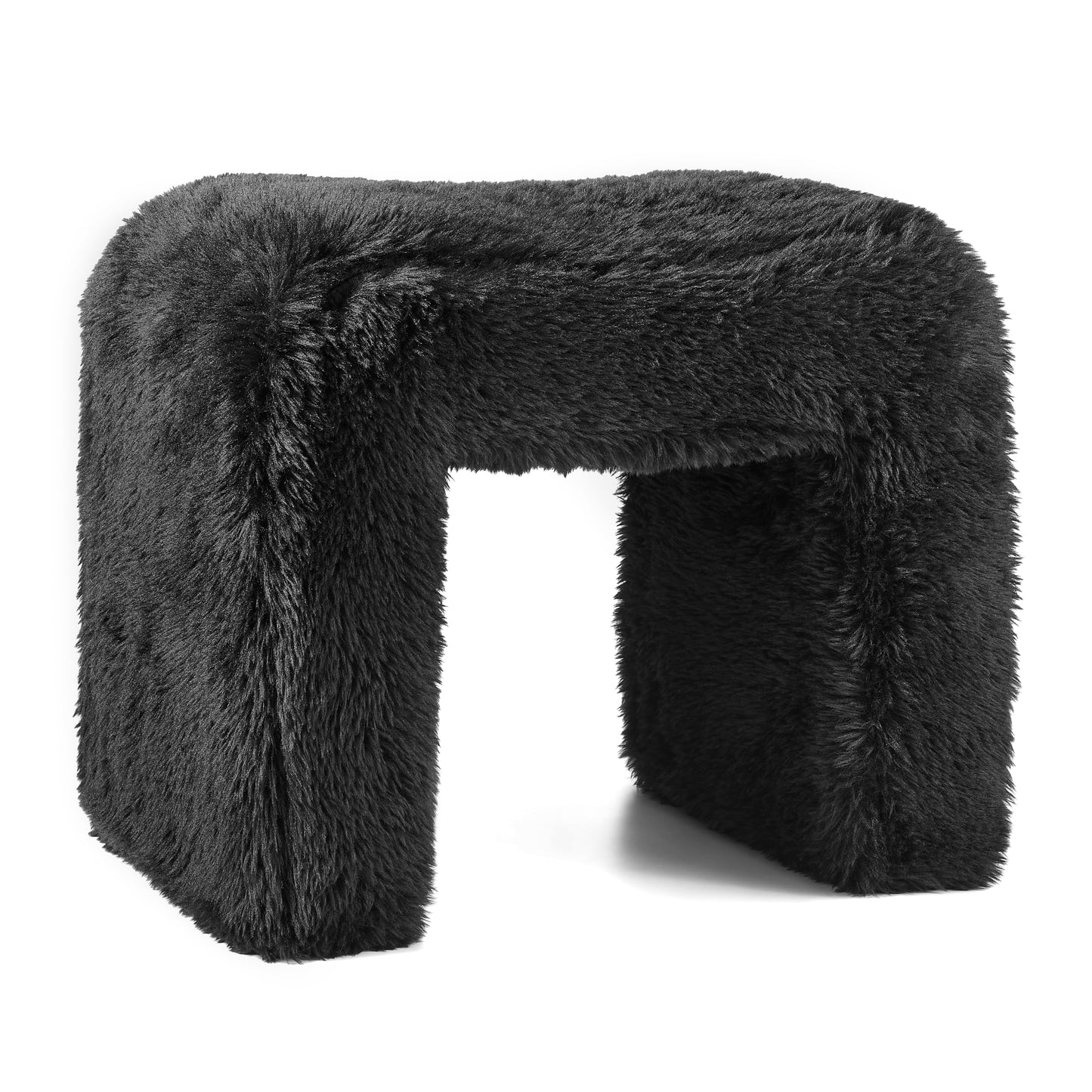 Roundhill Furniture Zorya Contemporary Faux Fur U-Shaped Ottoman, Set of 2, Black