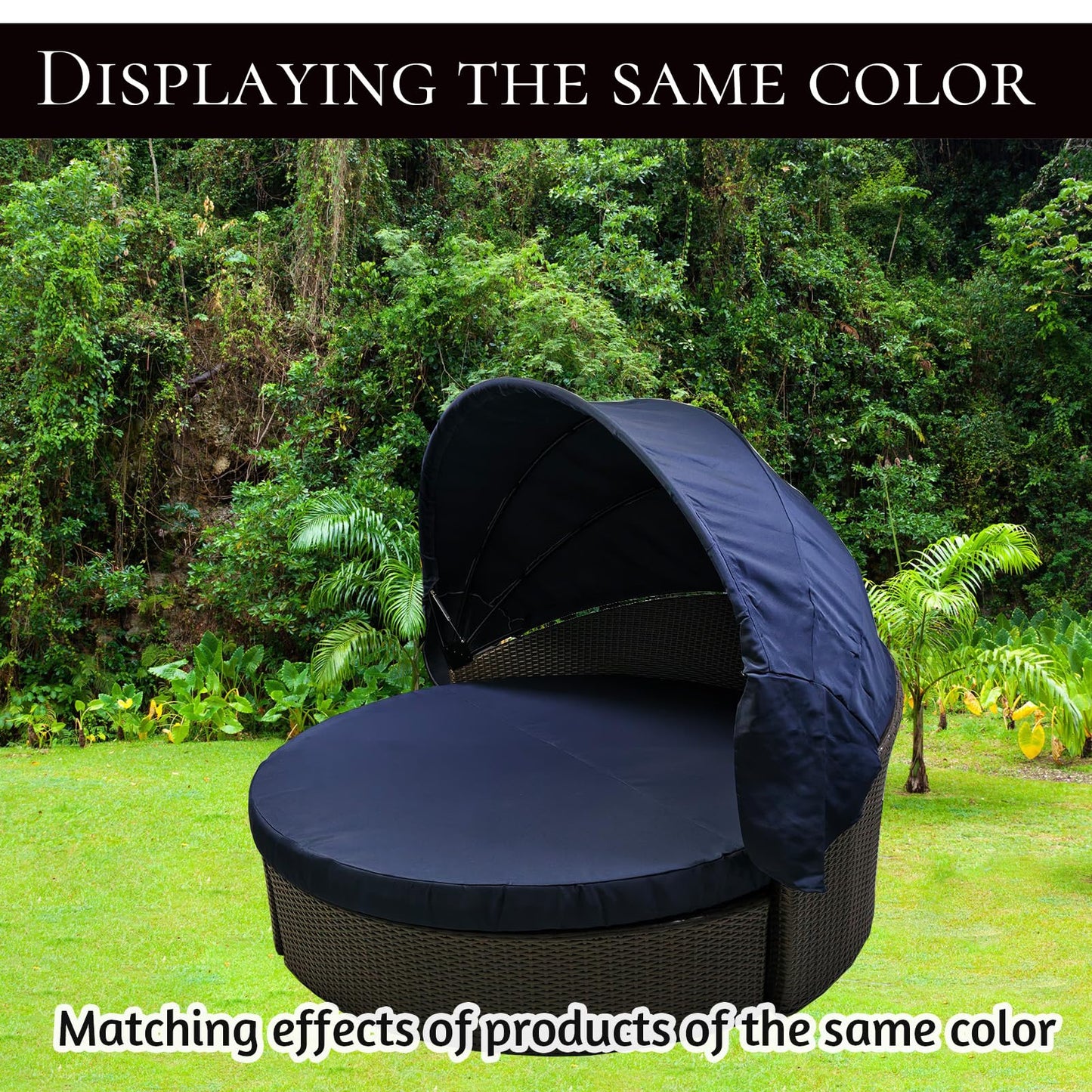 TQ369SM 66" Outdoor Daybed Cushion Cover Replacement Patio Round Mattress Protective Covers with Elastic Pope Edge (Only Cover) (Navy Blue, 66cover)