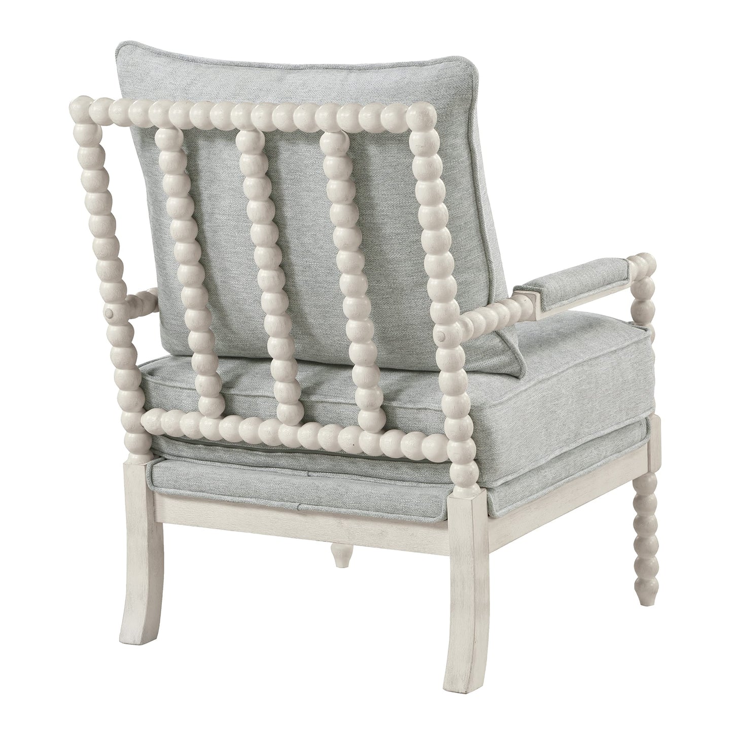 OSP Home Furnishings Kaylee Spindle Accent Chair with Antique White Wood Frame, Smoke Grey Fabric