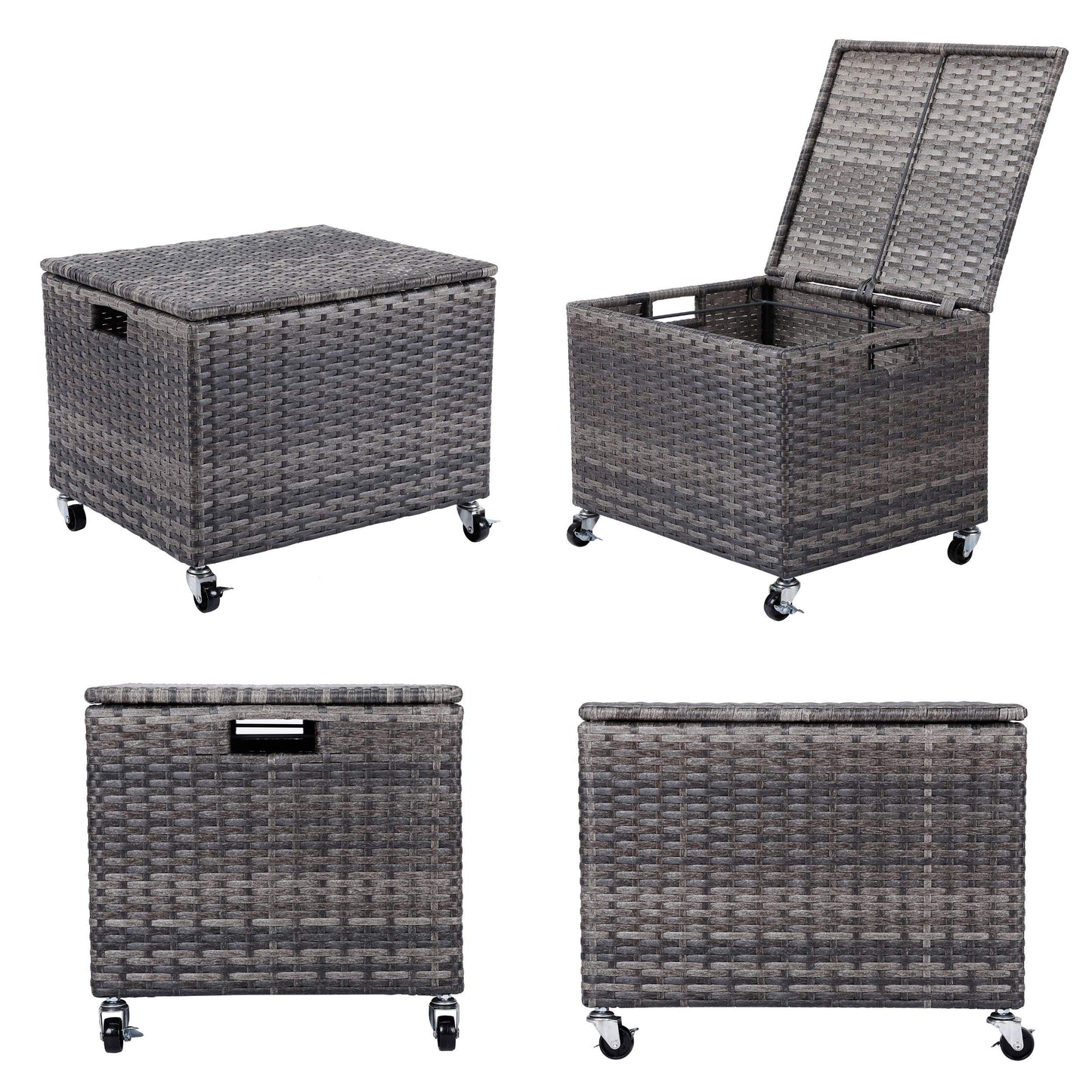 BIRDROCK HOME Rolling Filing Cabinet - Weatherproof Rattan-Style Storage Box or Resin Deck Chest with Wheels for Organizing Cushions, Toys, and Accessories in Home, Office, or Garden (Grey)
