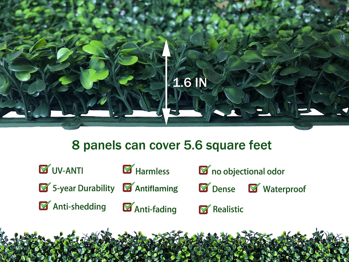 ODTORY Artificial Grass Wall Panel Backdrop,10 X 10 in 8P(5.6 sqft) UV-Anti Greenery Boxwood Panels for Indoor Outdoor Green Wall Decor & Ivy Fence Covering Privacy