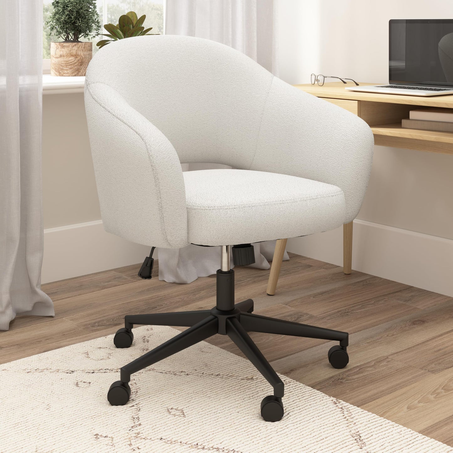 Bush Home Mid Century Modern Desk Chair for Home Office, Adjustable Seating with Wheels and Swivel Base, Fairfax Collection, Light Cream Fabric Upholstery