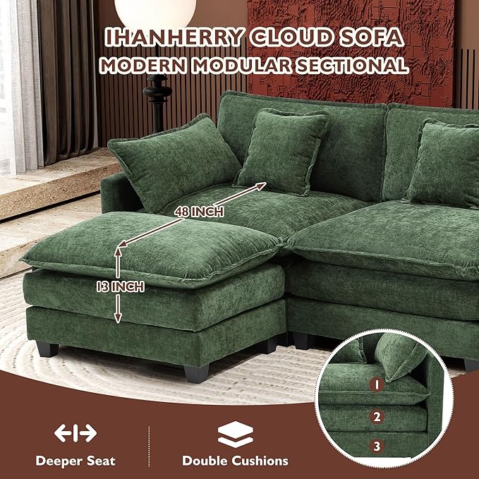 Ihanherry 111.4" L Shaped Modern Sofa Modular Sectional Cloud Couch