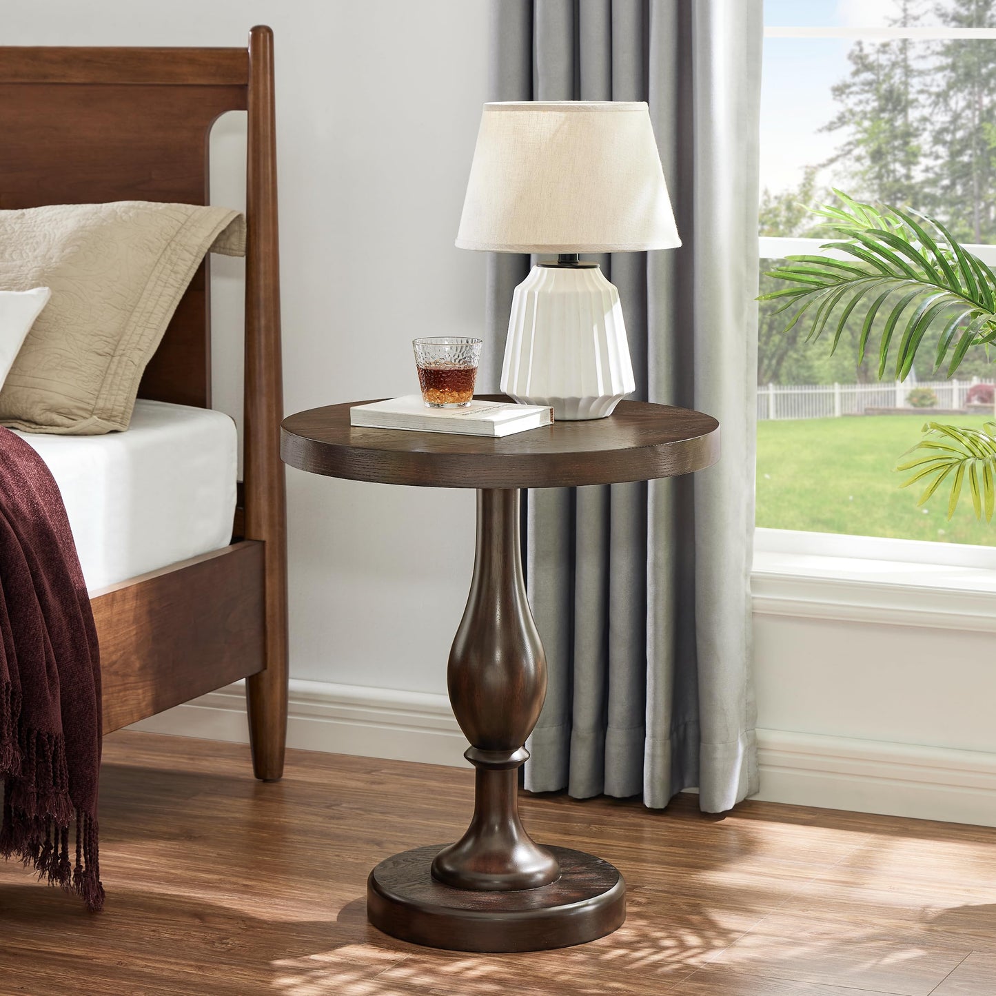 Roundhill Furniture Solmere 22" Round Wood Pedestal End Table, Espresso
