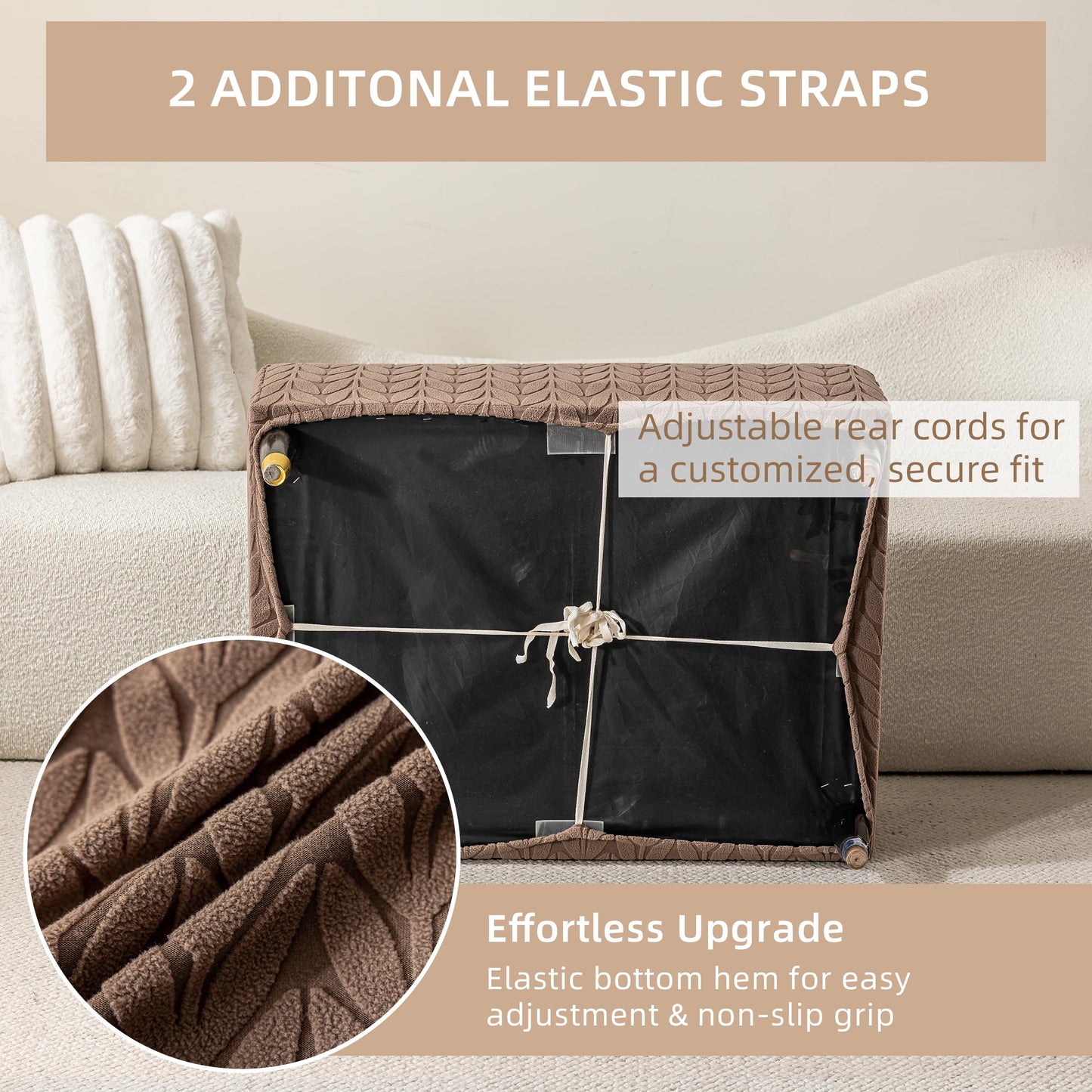 KaviKon Stretch Ottoman Cover Rectangle, Jacquard Foot Stool Slip Cover,Storage Footstool Furniture Protector with Elastic Band,Footrest Slipcovers Removable Washable(Small,Herringbone Coffee)