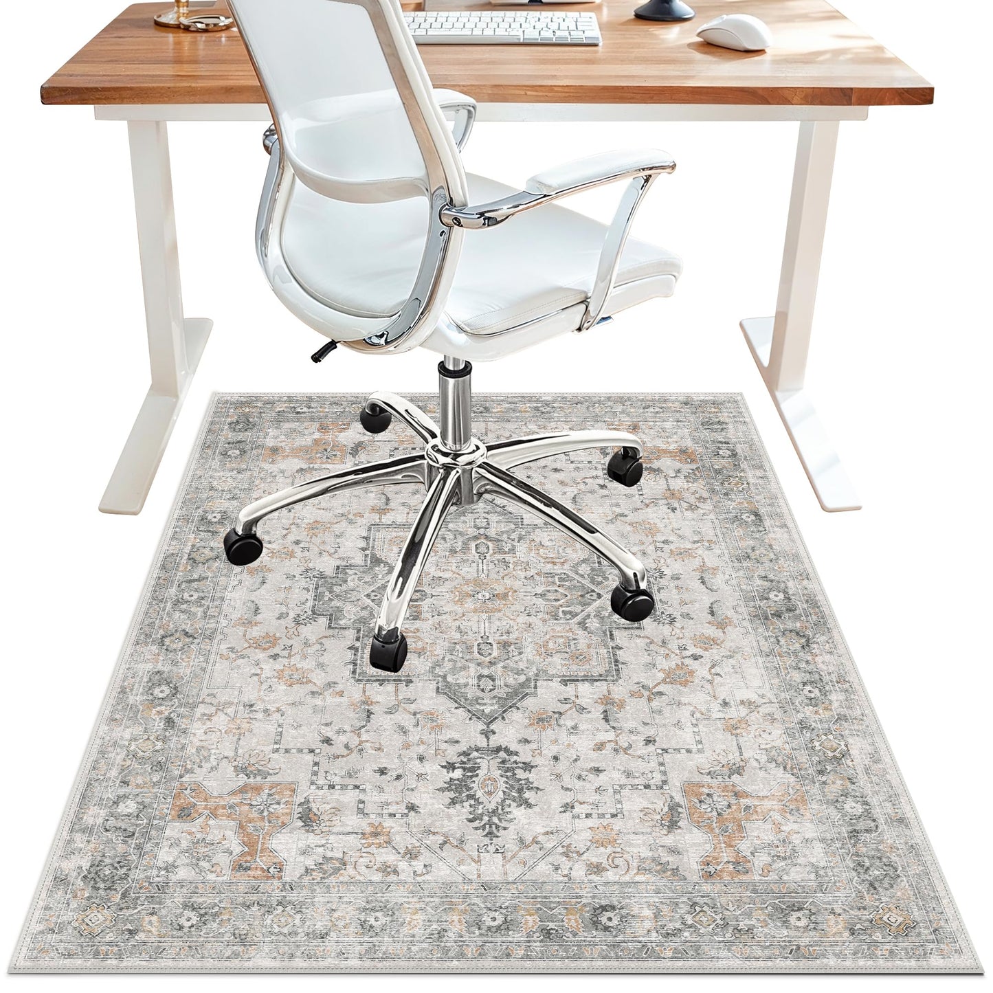 36"x48" Office Chair Mat for Hardwood Tile Floor, Under Desk Carpet Protector for Rolling Computer Chair Mat, Machine Washable Area Rug, Anti-Slip 1/5" Thick Low Pile Thin Vinyl Floor Mat, Taupe