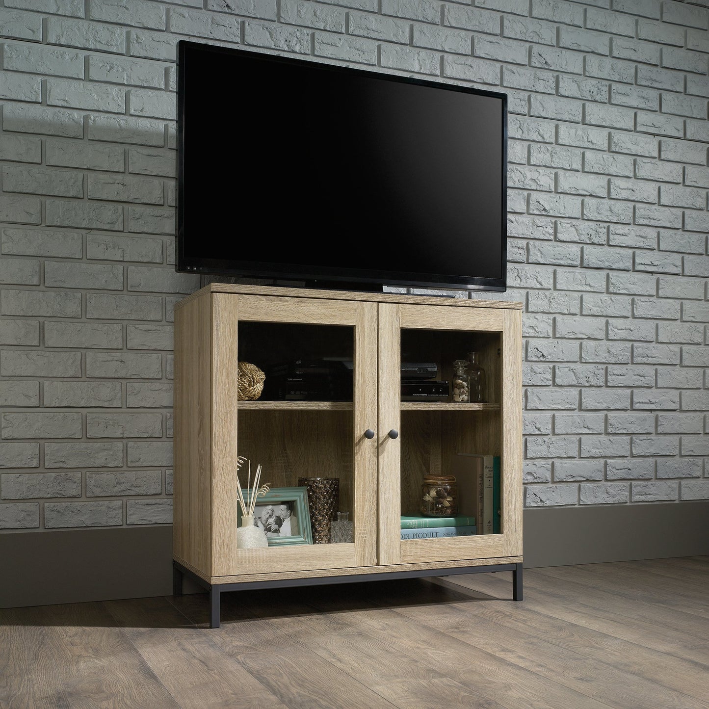 Sauder 420035 North Avenue Display Cabinet, For TVs up to 32", Charter Oak finish
