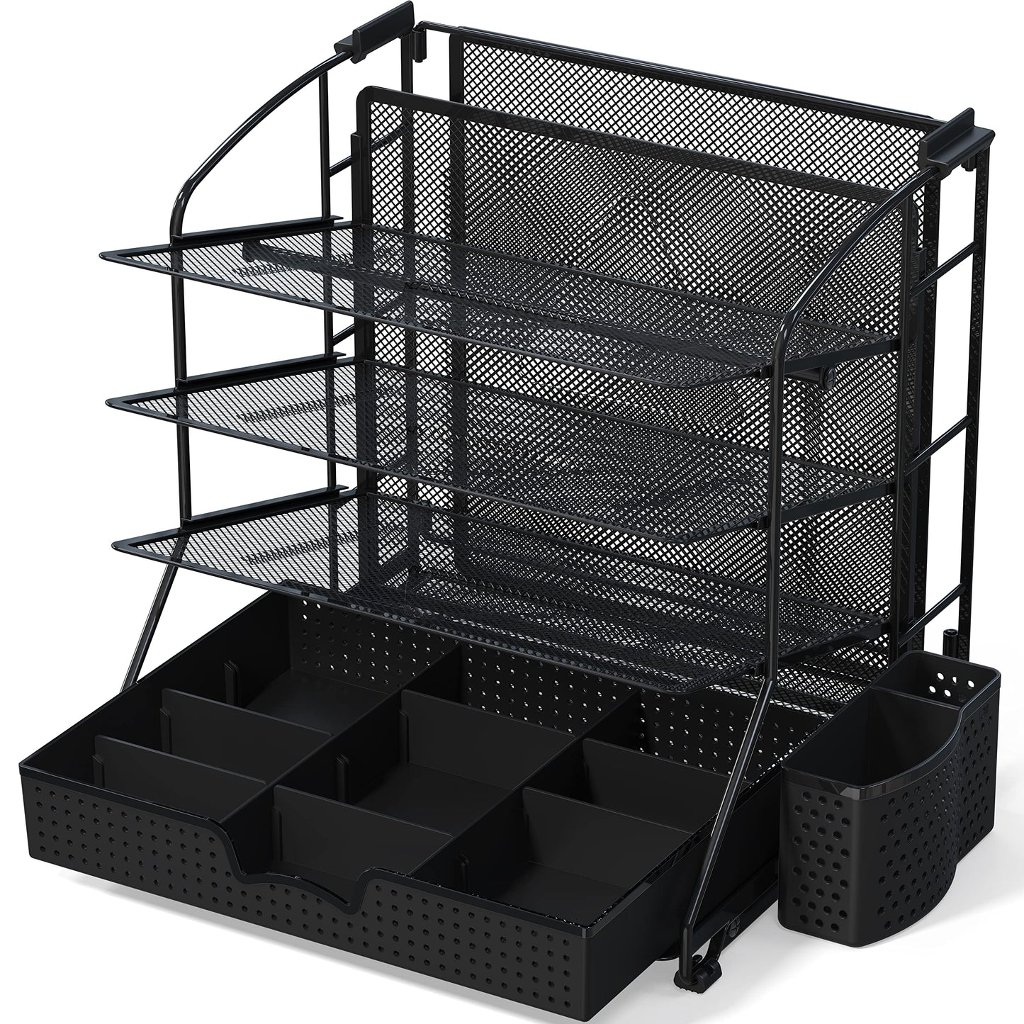 Simple Houseware Desktop Document Tray Organizer with Sliding Drawer, Caddy, Hanging File Section, Black