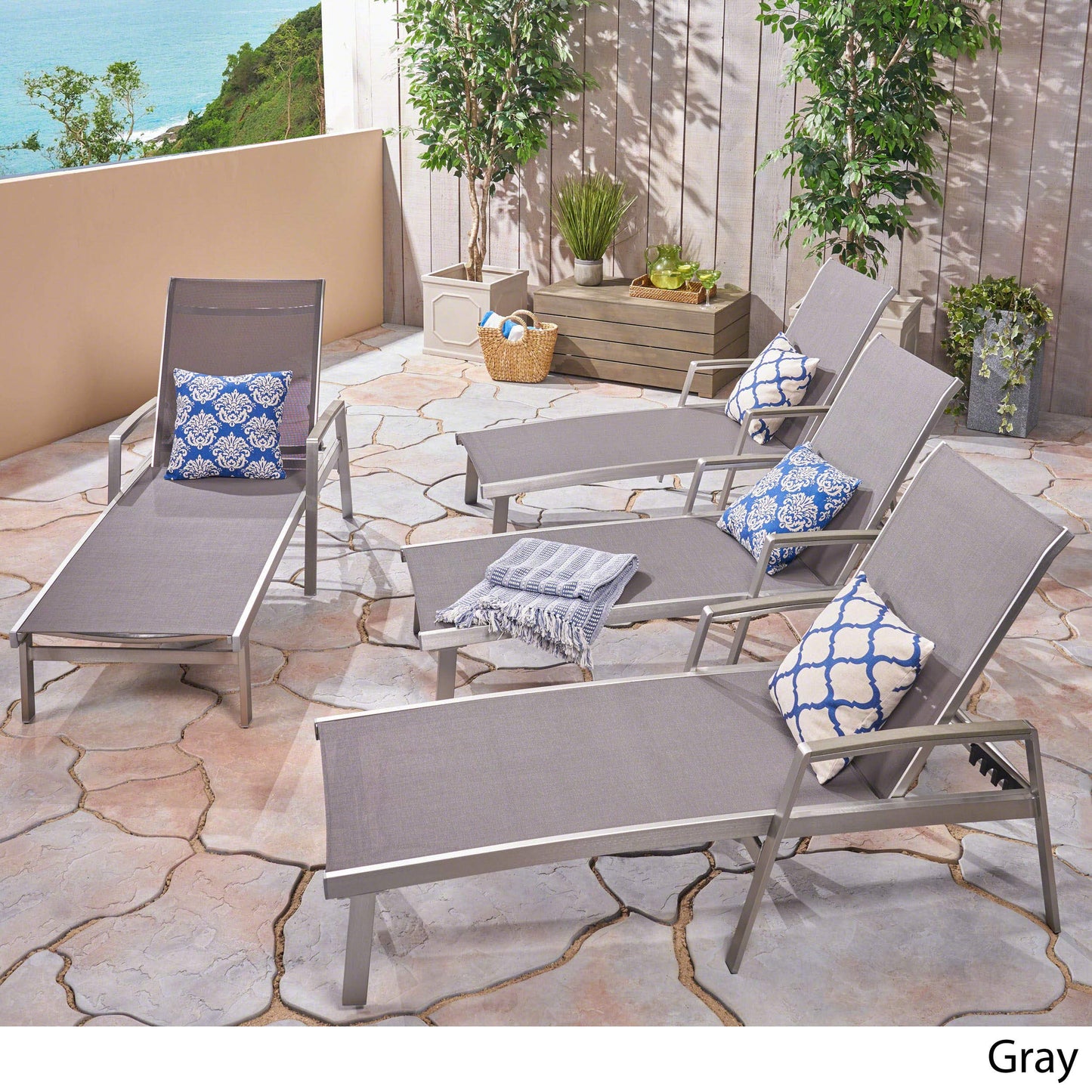 Christopher Knight Home Joy Outdoor Mesh and Aluminum Chaise Lounge (Set of 4), Gray