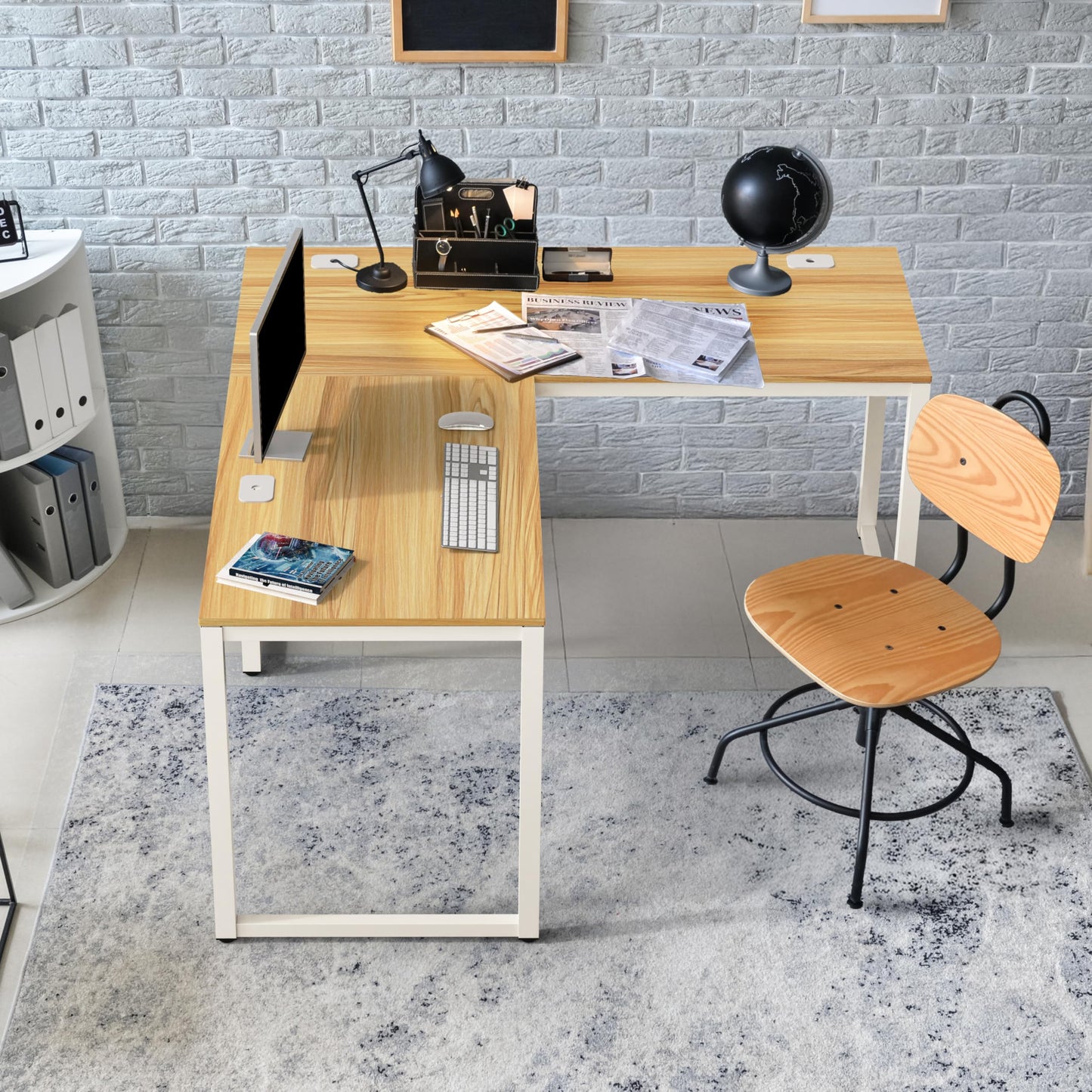 SHW 55 x 60 Inches Commercial-Grade L-Shape Corner Office Computer Desk, Oak