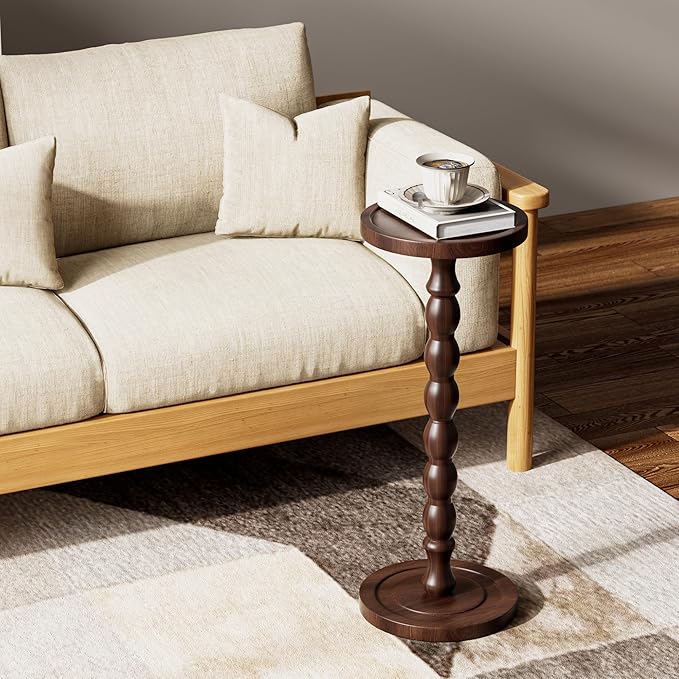 Solid Wood Drink Table, Rubber Wood‌ Small Round Side Table