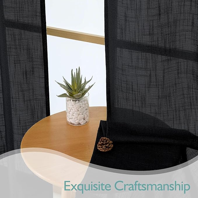 Chyhomenyc Black Semi Sheer Curtains 72 Inch Length 2 Panels Set, Light