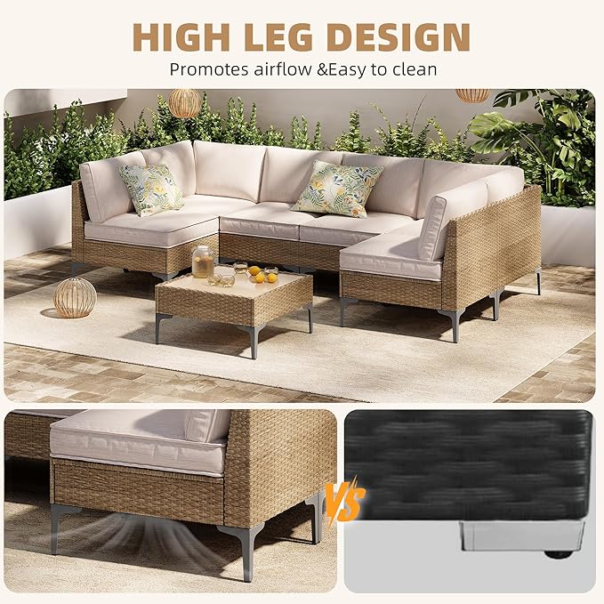7-Piece Patio Furniture Set, Outdoor Wicker Sectional Sofa