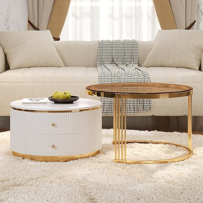 Merax 2-Piece Round Nesting Coffee Table Set