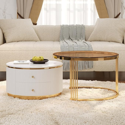 Merax 2-Piece Round Nesting Coffee Table Set