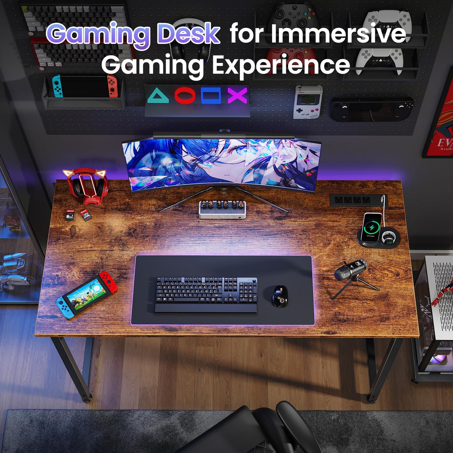 PRAISUN 40 X 20 Inch Computer Desk with Power Outlets and USB-C Port, Gaming Office Desk with Deeper Desktop, Writing Work Desk for Home Office, Study, Bedroom, Metal Frame, Rustic Brown