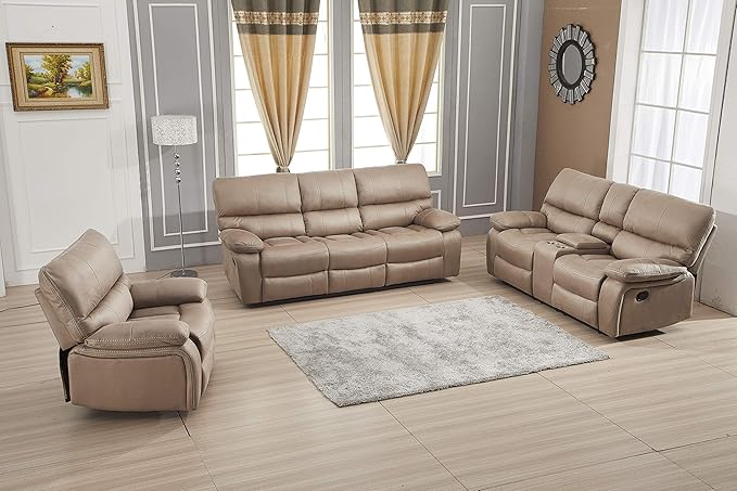 Betsy Furniture Microfiber Reclining Sofa Couch Set Living Room Set 8007