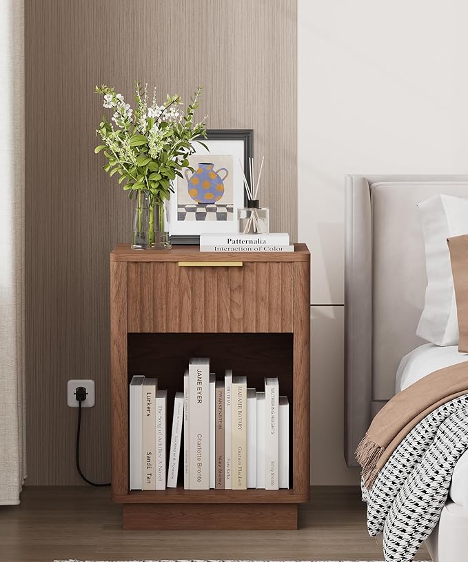 Akxomel Fluted Nightstand, Wooden Night Stand