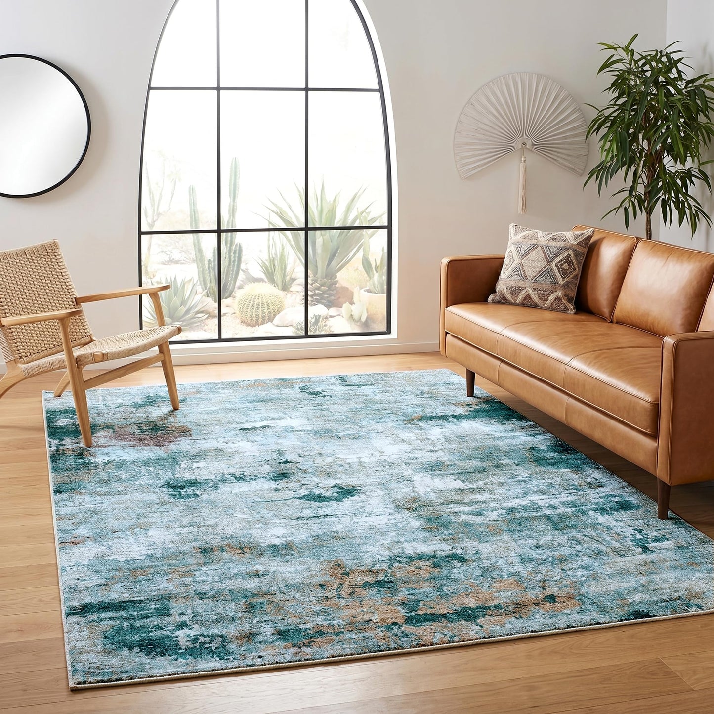 Cnythlis Water Resistant Area Rug Washable Pet Friendly Carpet for High Traffic Living Room Nursery Bedroom Foldable 0.26 Inch Abstract Thin Rugs with Silicone Backing, 5'x7', Sage Green
