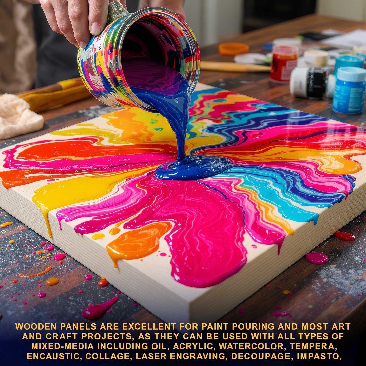 U.S. Art Supply 6" x 24" Unfinished Cradled Wood Panels for Painting, Gallery 1-1/2" Deep (2 Pack) - Artist Depth Wooden Wall Canvases - Mixed-Media Craft, Acrylic, Oil, Encaustic, Paint Pouring