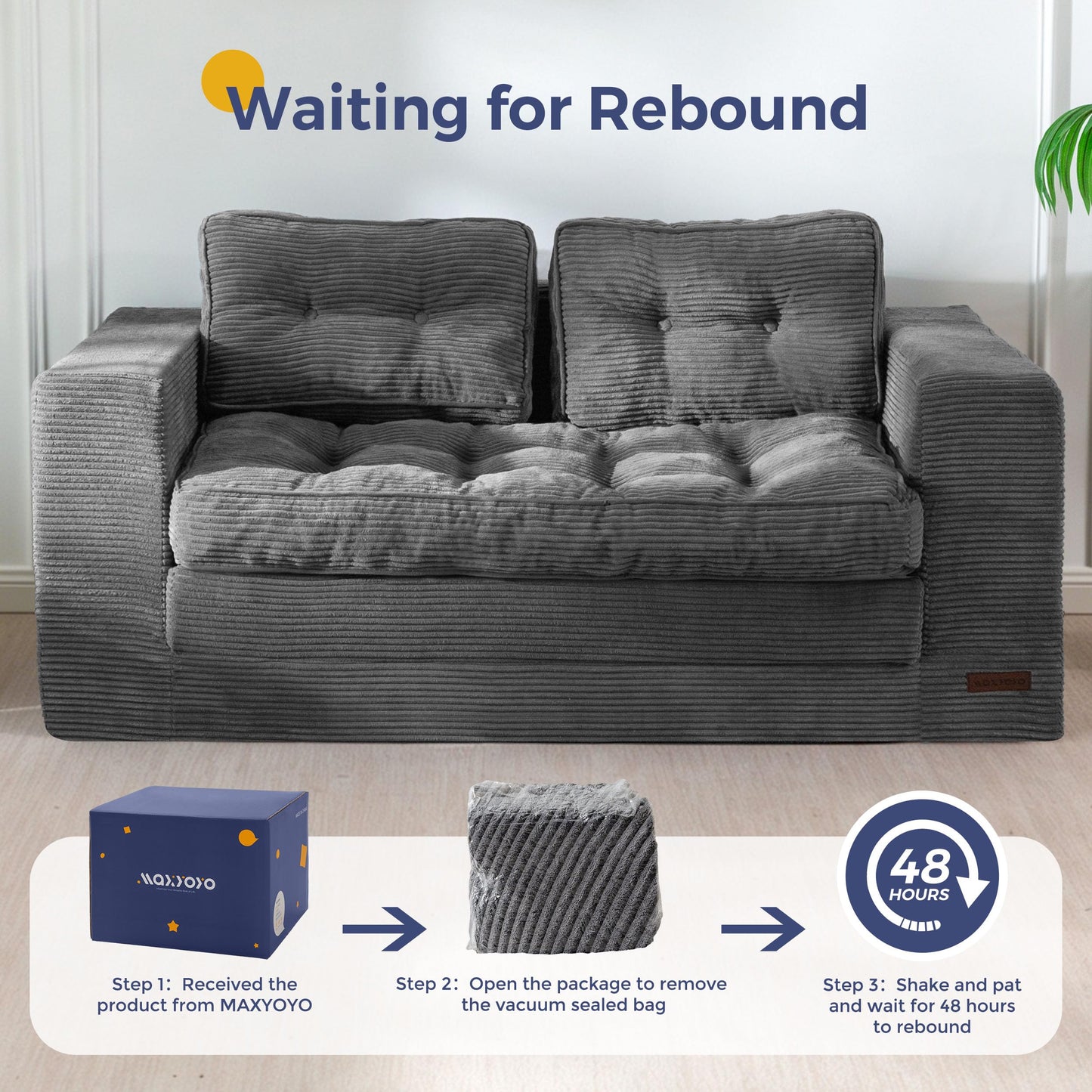 MAXYOYO Convertible Sofa Bed, Loveseat Sofa Couch for Adults, 2 in 1 Folding Couch Bed, Fold Out Floor Couch for Living Room Bedroom Lounge, Dark Grey