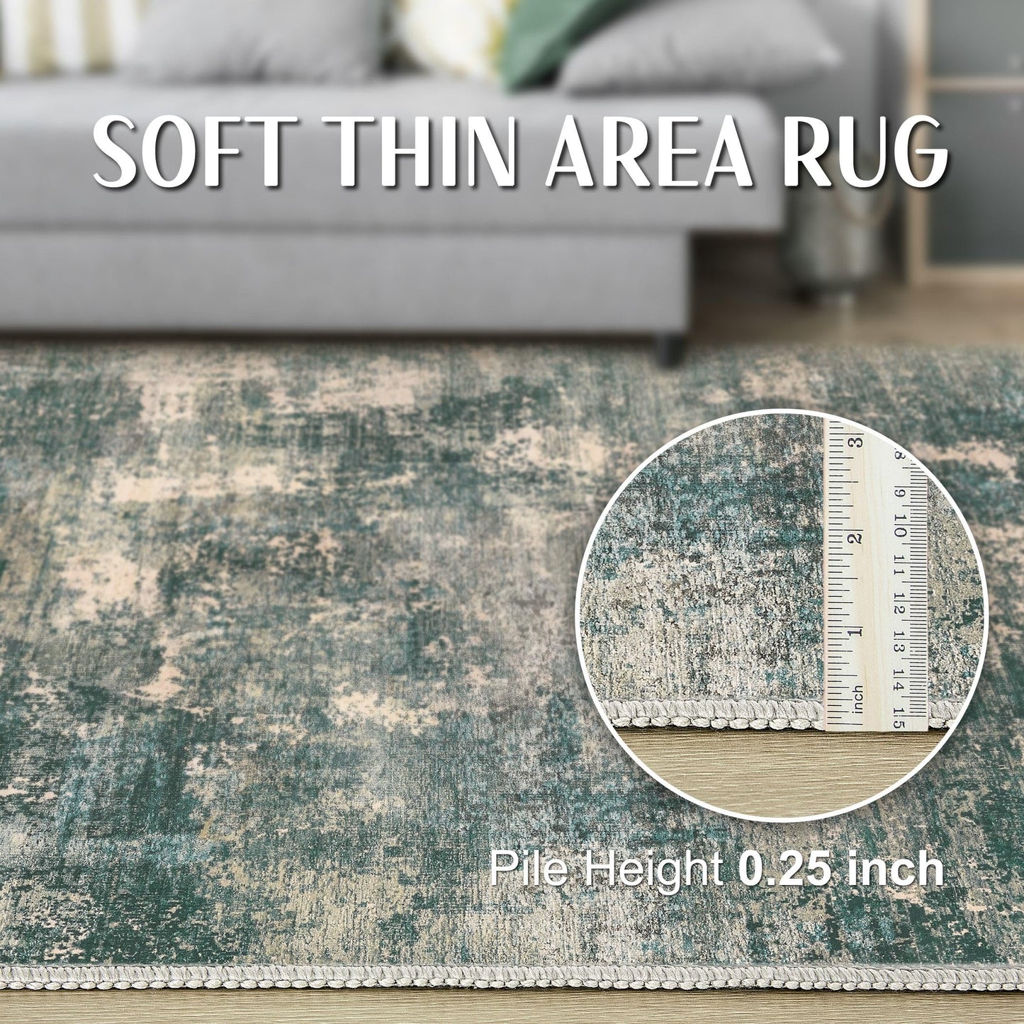 TARANCH Abstract 10x14 Area Rug: Machine Washable Non Slip Ultra Thin Low-Pile Carpet, Soft Stain Resistant for Living Dining Room Bedroom, Kid Pet Friendly, Robot Vacuum Compatible - Dark Green/Beige