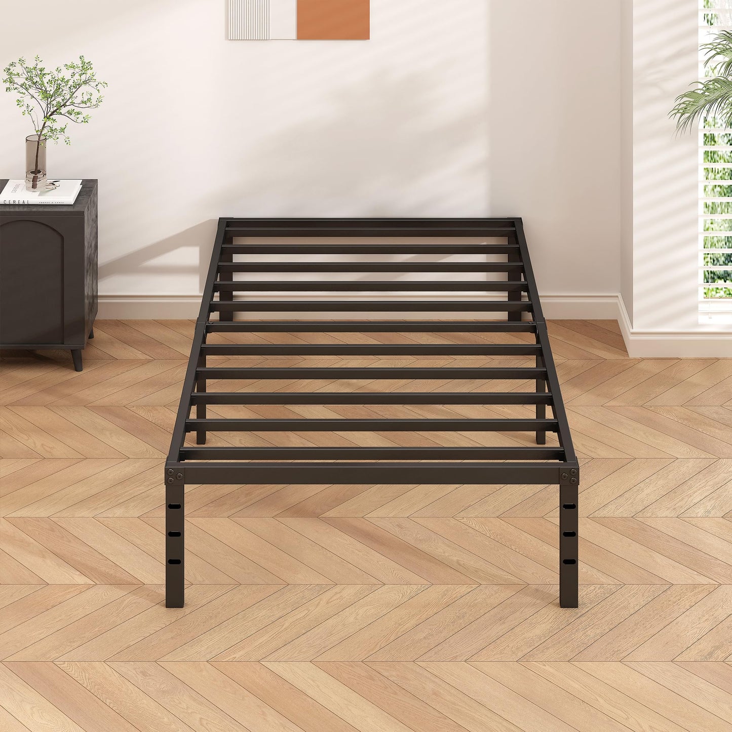 HLIPHA Metal Platform Bed Frame 14 Inch Tall Bed No Box Spring Needed,Twin Size Bed with Sturdy Slat Support,Easy to Assemble,Black