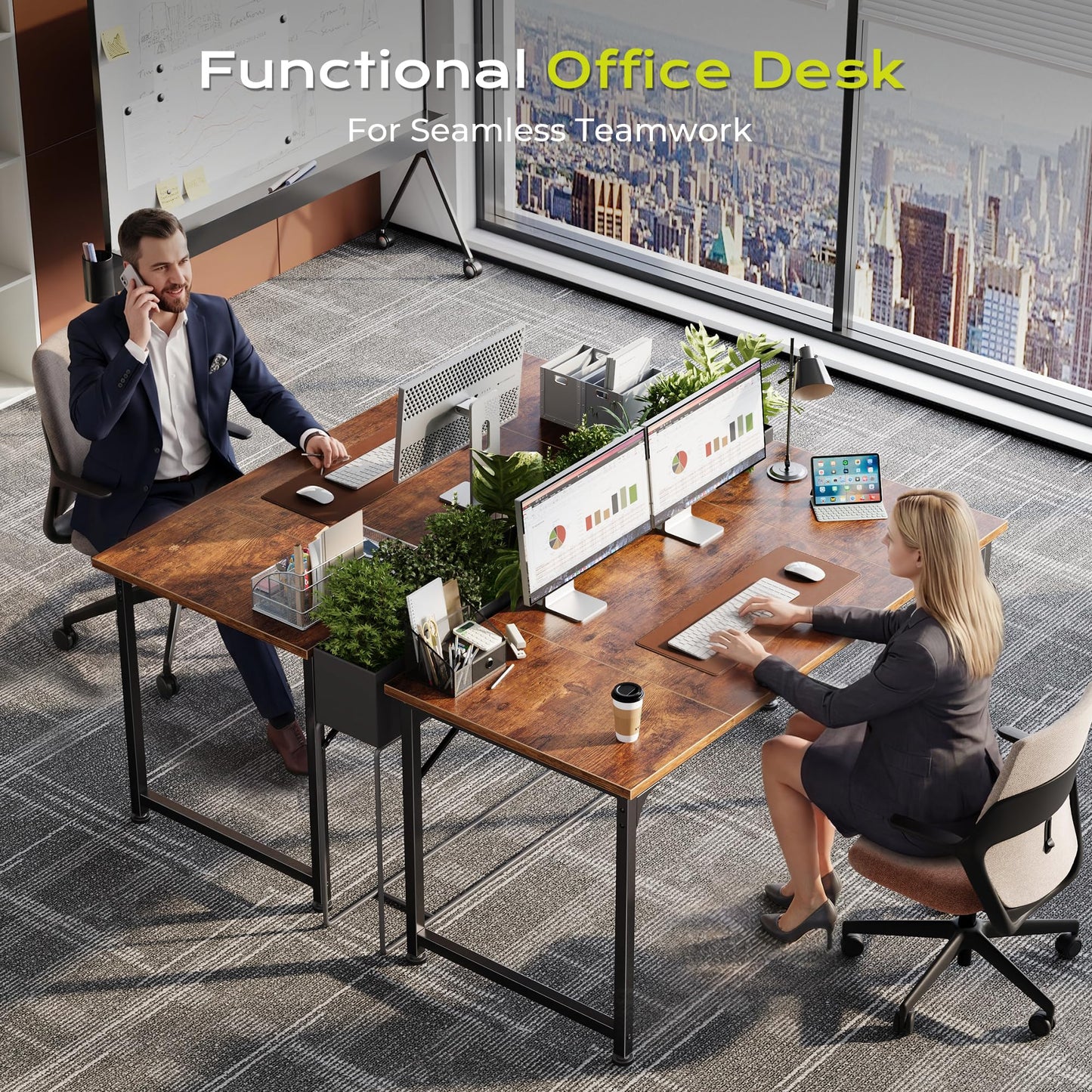 PRAISUN 47 Inch Computer Desk, Home Office Desk with Spacious Desktop, Modern Gaming Desk, Writing Study Table for Bedroom, Small Spaces, Work from Home Desk with Metal Frame, Rusitc Brown