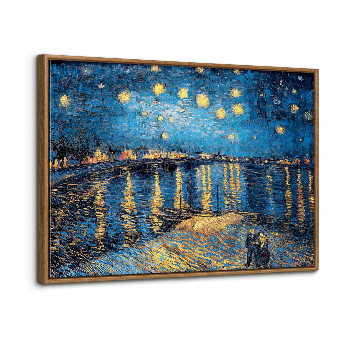 WENGTIAO Framed Canvas Wall Art Starry Night Over The Rhone by Van Gogh Oil Paintings Vintage Landscape Print Reproduction Retro Blue and Yellow Artwork Pictures for Living Room Bedroom Office Study 12”x16”