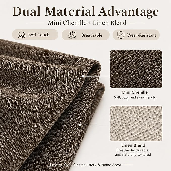 Mini Chenille Linen Blend Upholstery Fabric by the Yard, 57 Inch Wide Soft