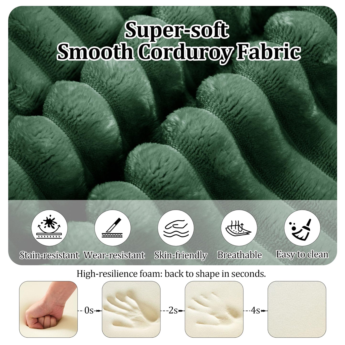 75'' L-Shaped Cloud Modular Sectional Couch with Chaise, Modern Corduroy Memory Foam Sofa Bed, Upholstered Boneless Deep Seat Fluffy Sleeper Sofa, for Living Room, No Assembly Needed (Green)