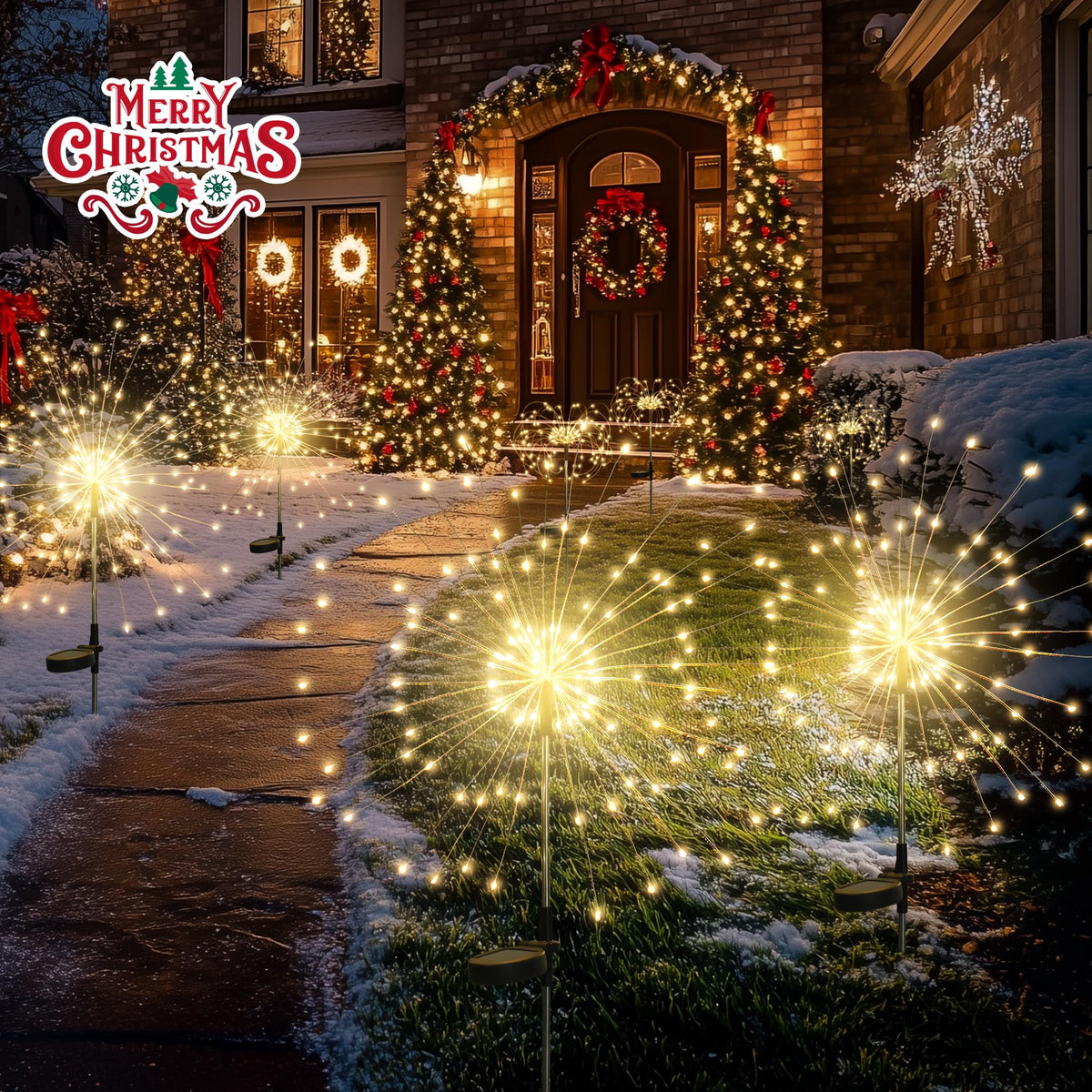 GIGALUMI Garden Decor Outdoor Lights 120LED 8Pack, Solar Garden Lights Outside Fairy Firework Decorative,Solar Powered for Yard Pathway Flowerbed Planter Balcony Patio 4th of July Decor (Warm White