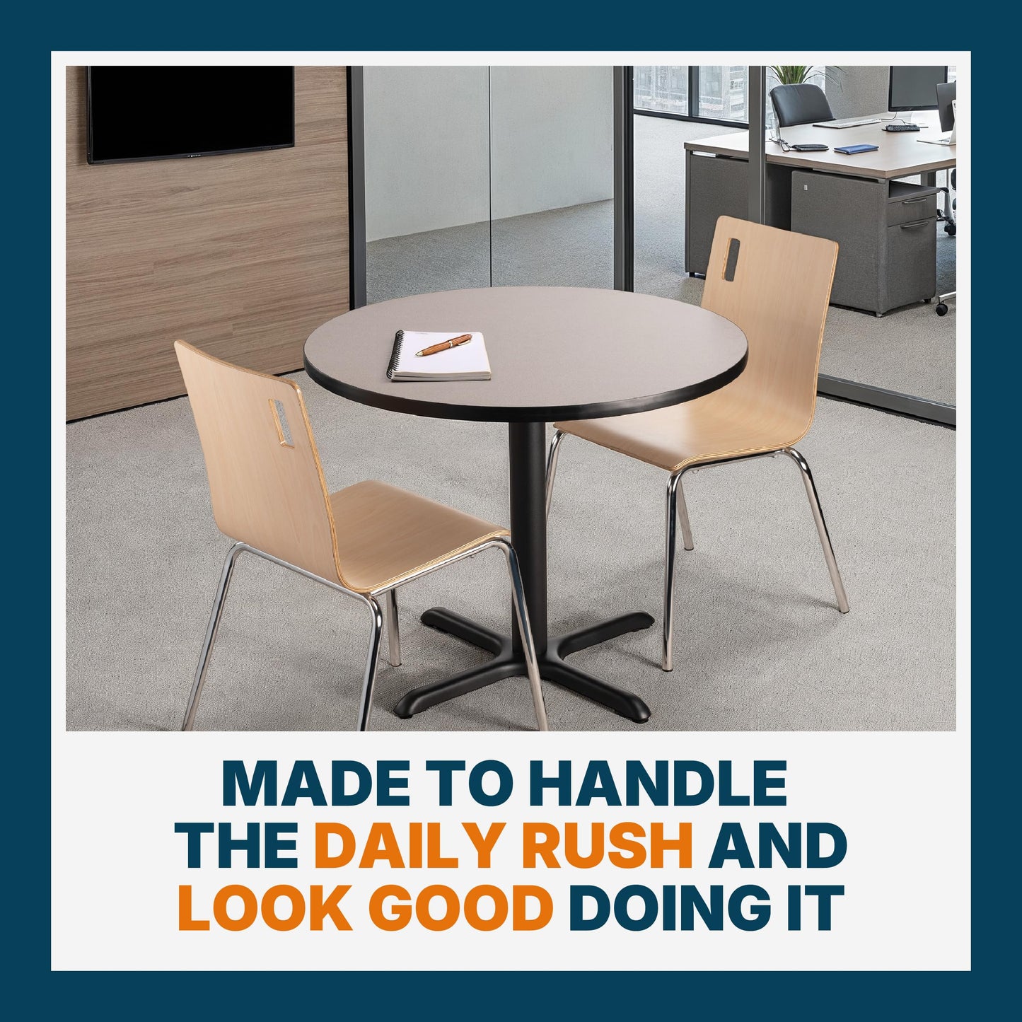 OEF Furnishings OEFCT13636XDGY Premium Commercial-Grade Restaurant and Breakroom Cafe Table (Round, 36 in Diameter, 30 in Dining Height, X-Base, Black Frame, Gray Nebula Laminate)