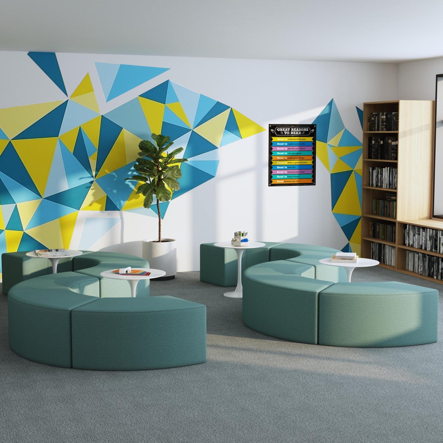 FDP Pro Series Upholstered S-Curve Ottoman Set 18" Height Collaborative Commercial Furniture for Hotel Lobby, Office, School, Restaurant, Library, Waiting Room (6-Piece) - Sky Blue