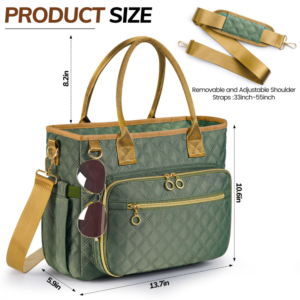 Large Bible Bag with Bible Cover Case for Women, Quilted Church Tote Bags for Bible Study Supplies, Christian Gifts for Women (Green)