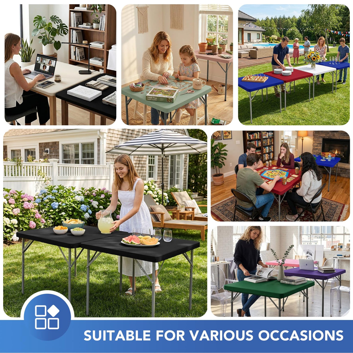 Enjoyidea Square Fitted Tablecloth 34x34 Inch-2 Pack Cream Elastic Spandex Table Cover-Small Stretch Card Folding Table Cloths Topper Cap for Kitchen Dining Picnic Patio Outdoor Party Tables